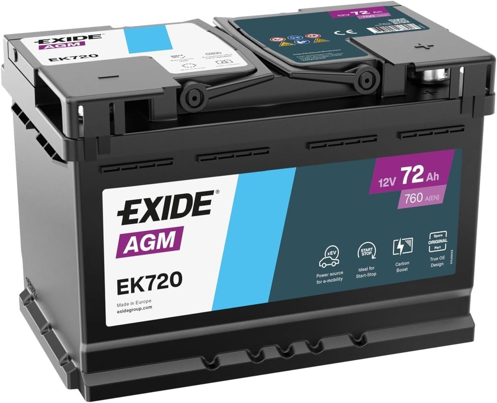 EXIDE EK720 Baterie Auto AGM Start-Stop 72Ah 12V 760A