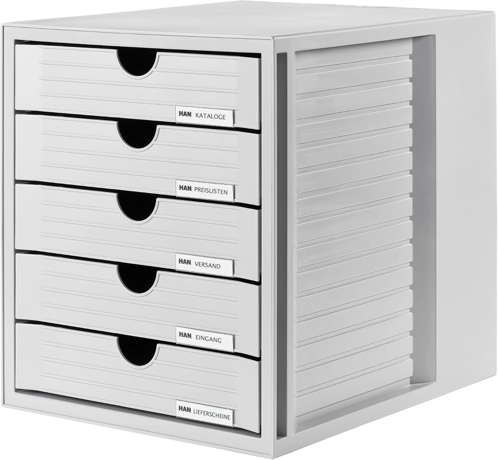 HAN SYSTEMBOX Cutie cu 5 Sertare Închise pentru Documente C4, Gri Deschis