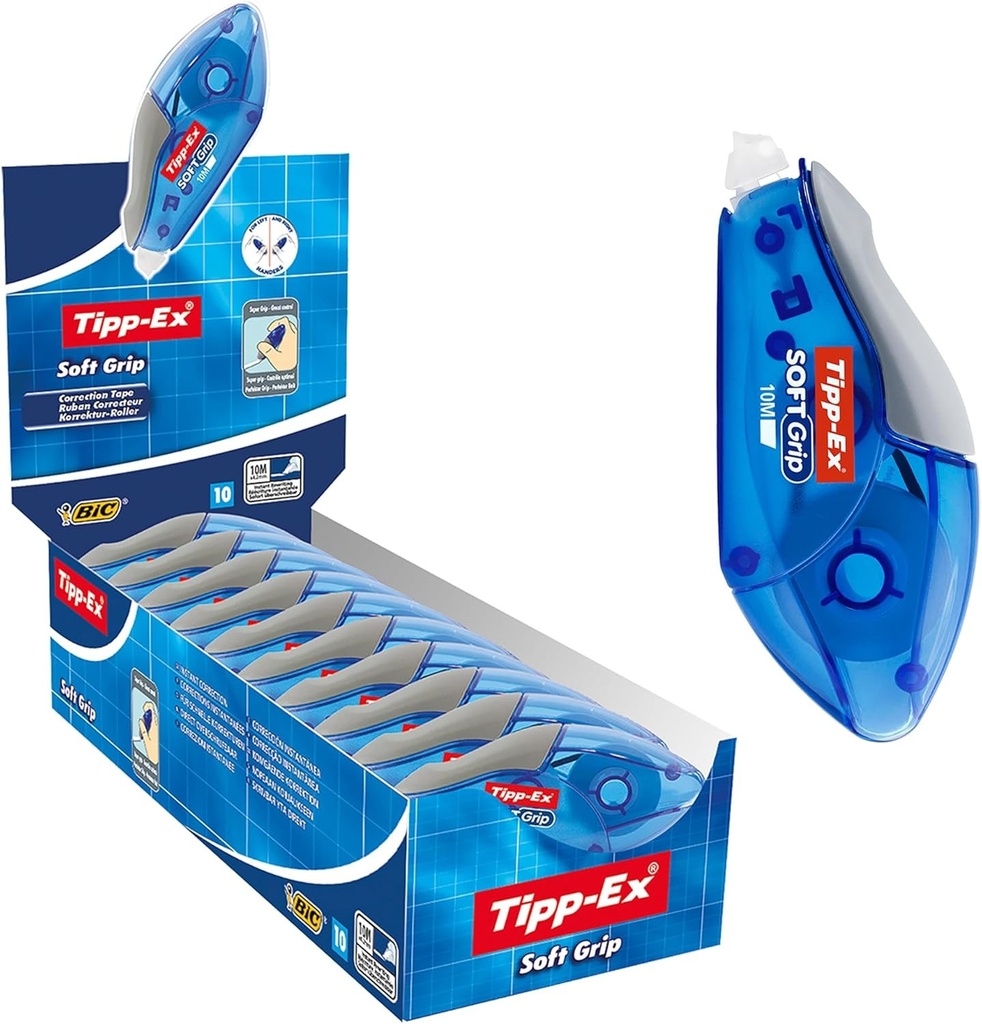 Tipp-Ex Set 10 Role Corectoare Soft Grip, 10m x 4.2mm, pentru Birou și Școală