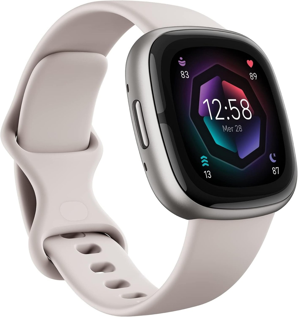 Fitbit Sense 2, ceas inteligent Lunar White/Platinum, unisex-adult, mărime universală