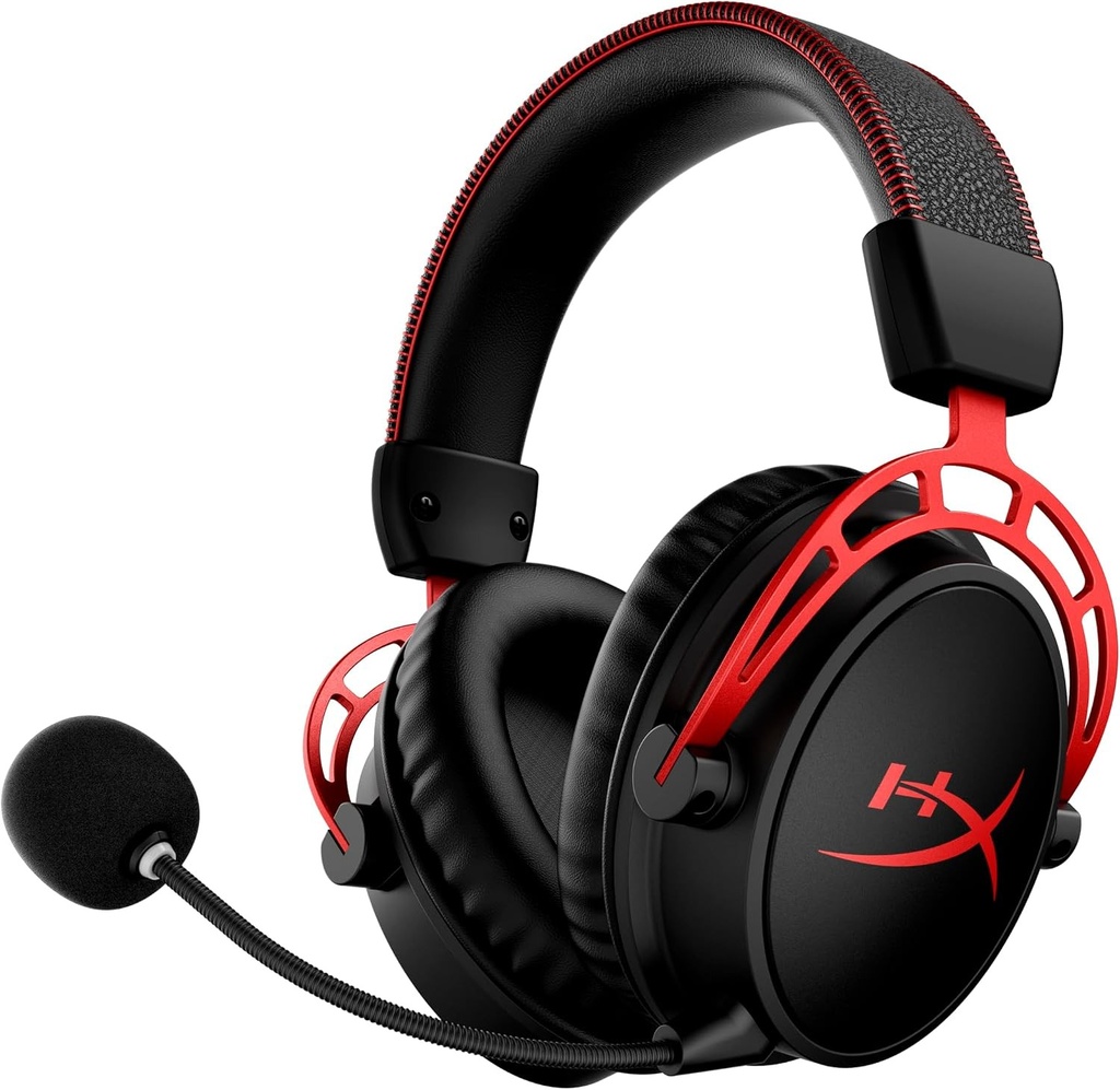 Căști de gaming wireless LPNWE412620662 pentru PC, autonomie baterie 300 de ore, spumă cu memorie, drivere cu cameră dublă, negru și roșu