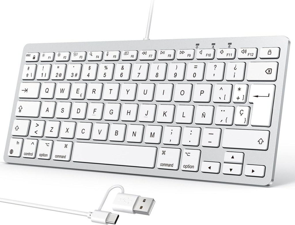 Tastatură cu fir OMOTON pentru Mac, USB-C/USB, taste silențioase, aspect ES