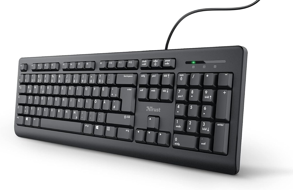 Tastatură cu fir Trust Taro, structură germană QWERTZ, taste silențioase