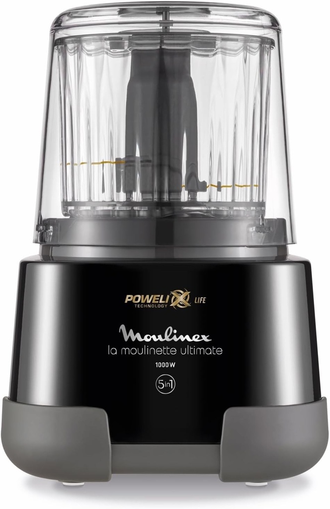 Moulinex DP8108 Moulinette Ultimate, Tocător electric, Lame din titan, Tehnologie Powelix Life, 1000W, Capacitate până la 550ml, Funcții 5 în 1, Negru