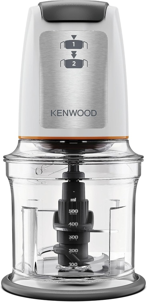 Tocător Kenwood CHP61.100WH, putere 500W, bol 0.5L, 2 viteze, sistem cu patru lame, inel antiderapant pentru stabilitate a tocătorului, lavabil în mașina de spălat vase, alb/argintiu