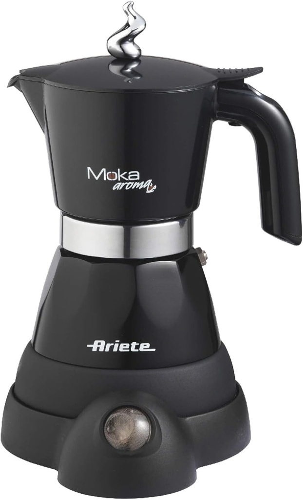 Ariete 1358 Moka Aroma, Cafetieră Moka pentru Cafea, 400 W, 2/4 cești, bază fără fir, neagră