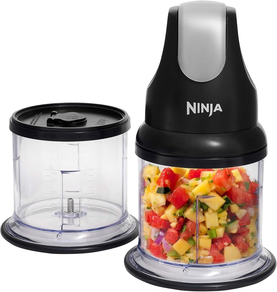 Ninja Express Chop Mini Tocător de legume și ierburi, Tocător, Tocător și Amestecuri pentru Sosuri, Dip-uri, Piureuri și Supe, Tocător de legume, Negru, NJ1002EUBK