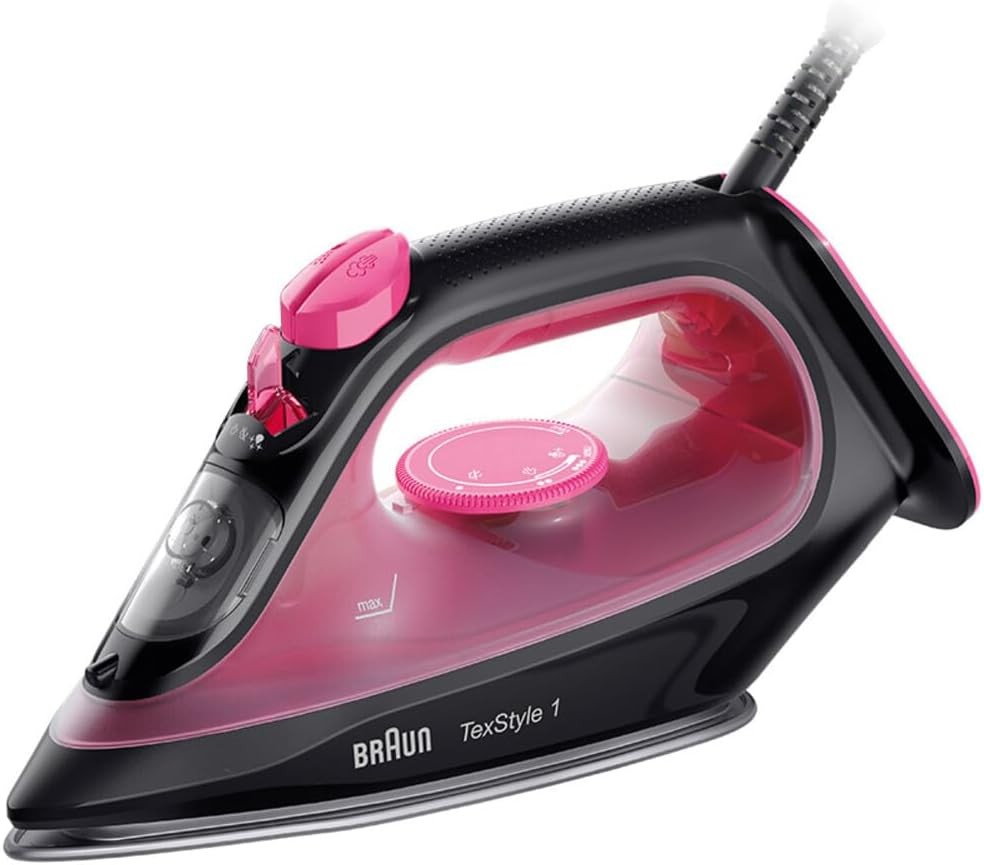 Braun TexStyle 1 SI1070PU, Fier de călcat cu abur, Talpă SuperCeramică, Vârf de precizie, 130g/min, Rezervă 220ml, Mod Eco, Sistem anti-picurare, 2000W, Violet/Negru