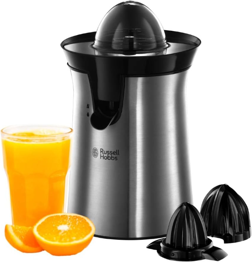 Storcător electric de citrice Russell Hobbs, cană mare și mică, rotație bidirecțională (dreapta și stânga), anti-picurare, potrivit pentru mașina de spălat vase, 60 W, fără BPA, oțel inoxidabil, 22760-56