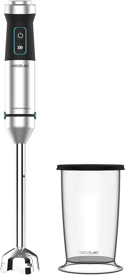 Blender de mână Cecotec Power Titanblack 1500 XL, 1500 W, tehnologie cu lame încrucișate cu 4 lame, picioruș XL, protecție împotriva stropirii, selector de viteză cu funcție Turbo, sticlă de 800 ml cu capac