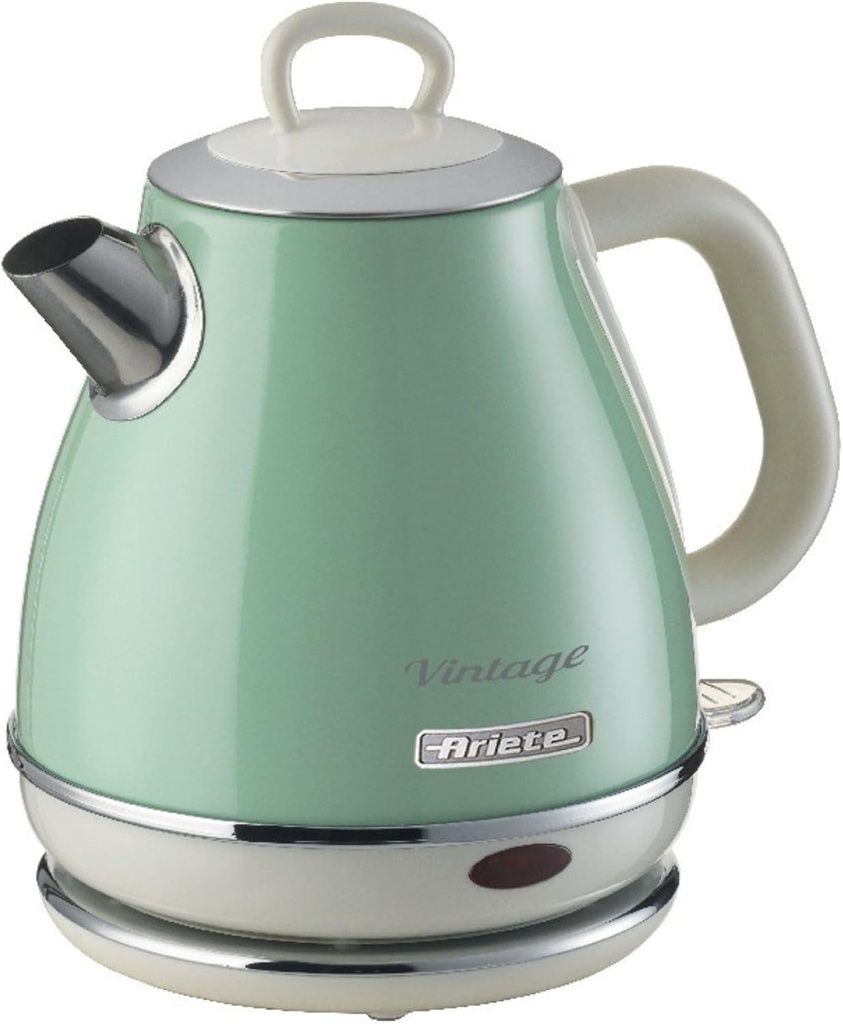 Fierbător electric Ariete Vintage 2868, Fierbător cu bază fără fir rotativă la 360°, Oprire automată, Capacitate 1 L, Oțel inoxidabil, 1600 W, Verde