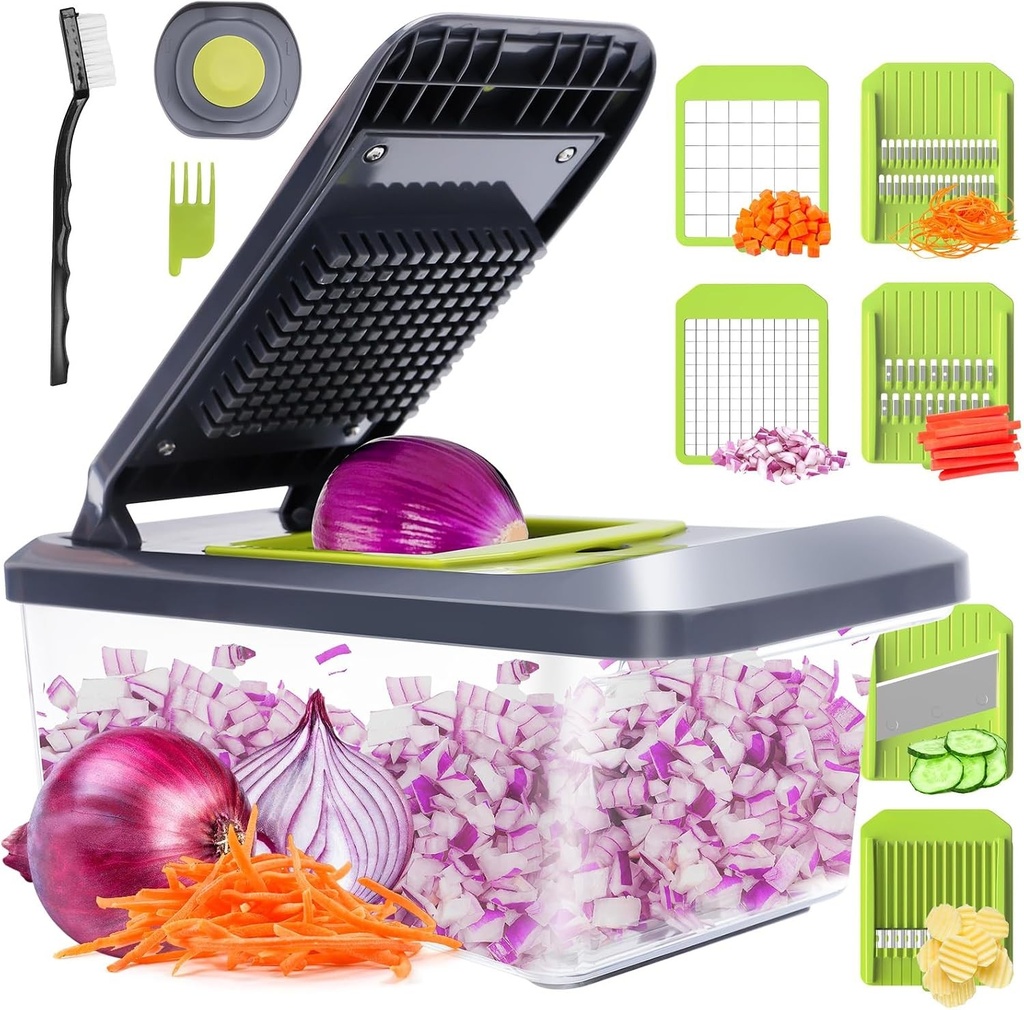 Mandolină multifuncțională pentru legume - Tăietor manual de legume cu 6 lame, fructe, ceapă, cartofi, cuburi Julienne, mandolină reglabilă pentru legume