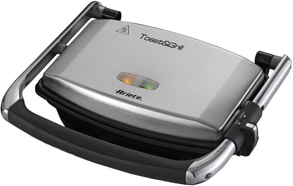 Ariete 1911 Toast&Grill, Plită electrică antiaderentă, 1000 W, Argintiu Negru, 30,99 x 24 x 8,99 cm
