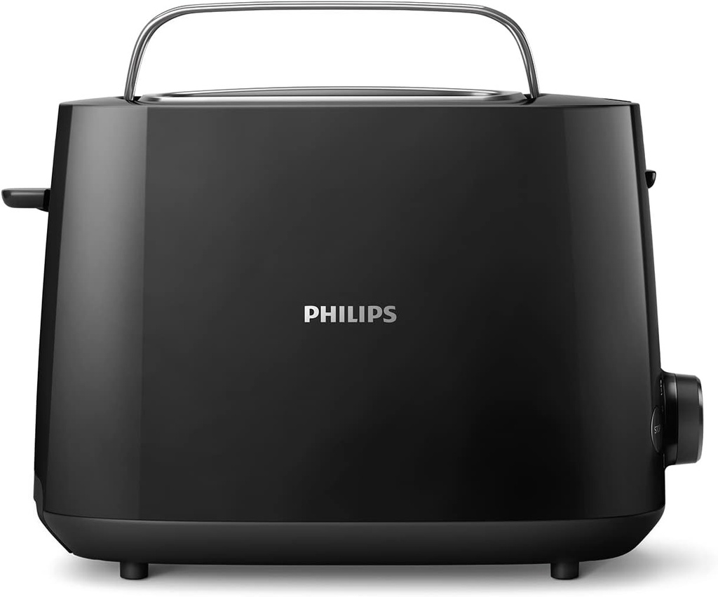 Prăjitor de pâine Philips - 2 felii, 8 setări, dezghețare și încălzire brioșe integrate, manetă de ridicare, oprire automată, negru (HD2581/90)