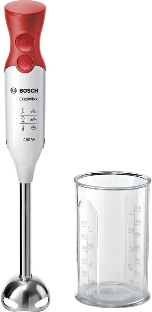 Blender de mână Bosch MSM64110, 450 wați, 2 viteze, roșu