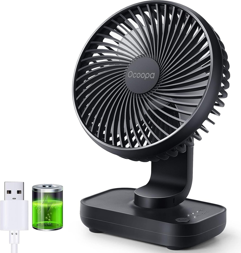 Ventilator de birou USB OCOOPA cu baterie reîncărcabilă de 4000 mAh, mini ventilator de birou portabil de 12 cm cu 4 viteze, flux de aer silențios și puternic, indicator baterie