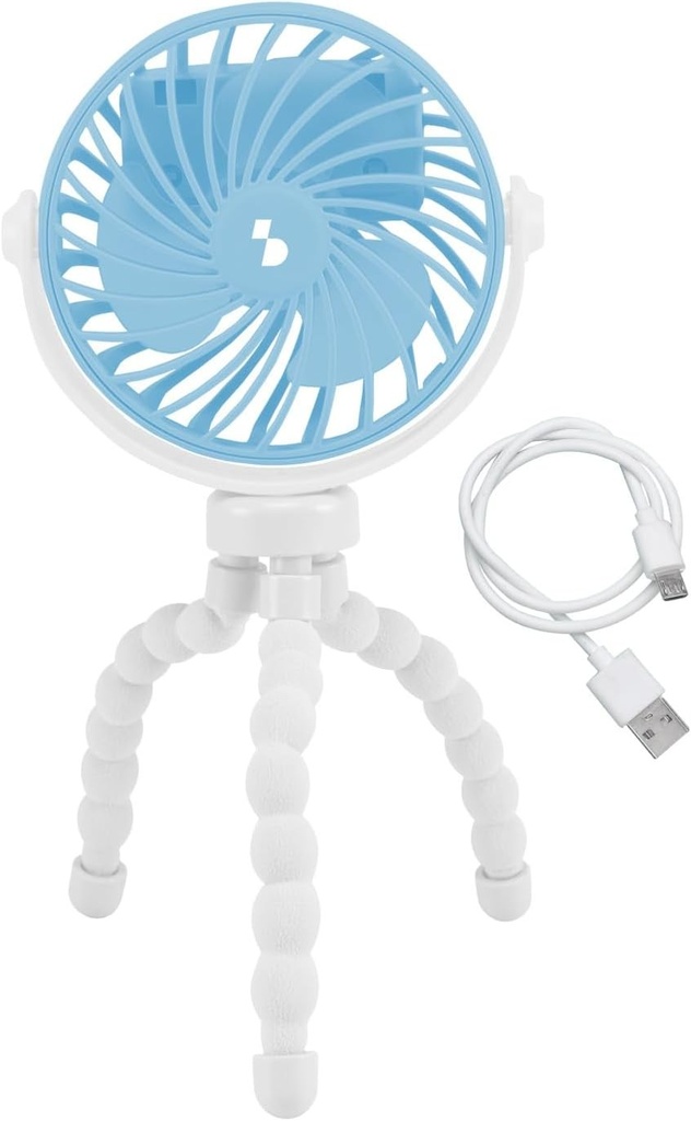 Mini ventilator BEPER P206VEN431 cu picioare flexibile, reîncărcabil USB-C, ventilator portabil cu 3 viteze, rotație la 360°, lumină LED, picioare flexibile pentru cărucioare, umbrele, mașini