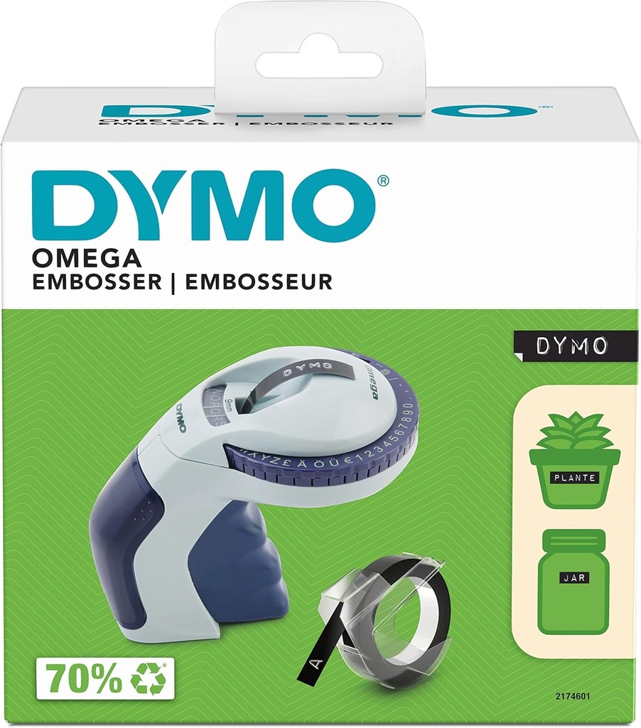 Aparat de etichetat DYMO Omega | Aparat de etichetat mic cu sistem de rasucire si clic si design ergonomic | Pentru proiecte casnice, de artizanat si hobby (£/€, A, O si U) 