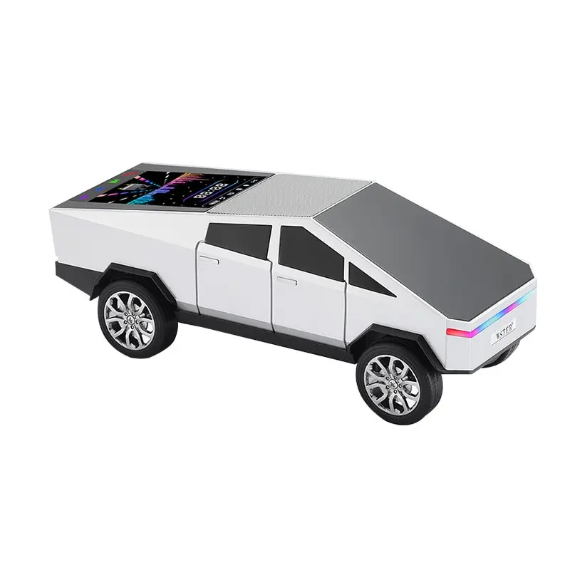 Boxa bluetooth wireless 15W design masina gri Cybertruck, display touchscreen color, lumini LED RGB, 30cm
