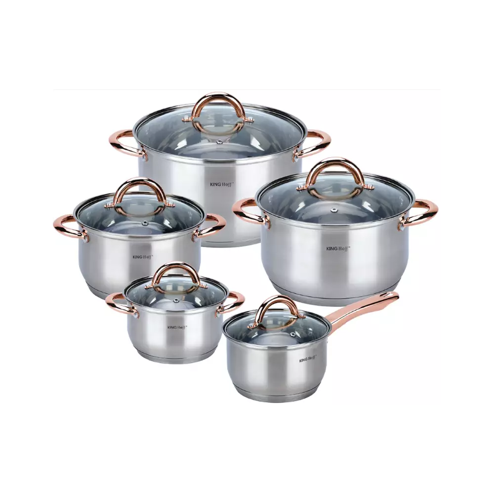 Kinghoff Set oale cu capac, manare negre, 16/18/20/24 cm, inox