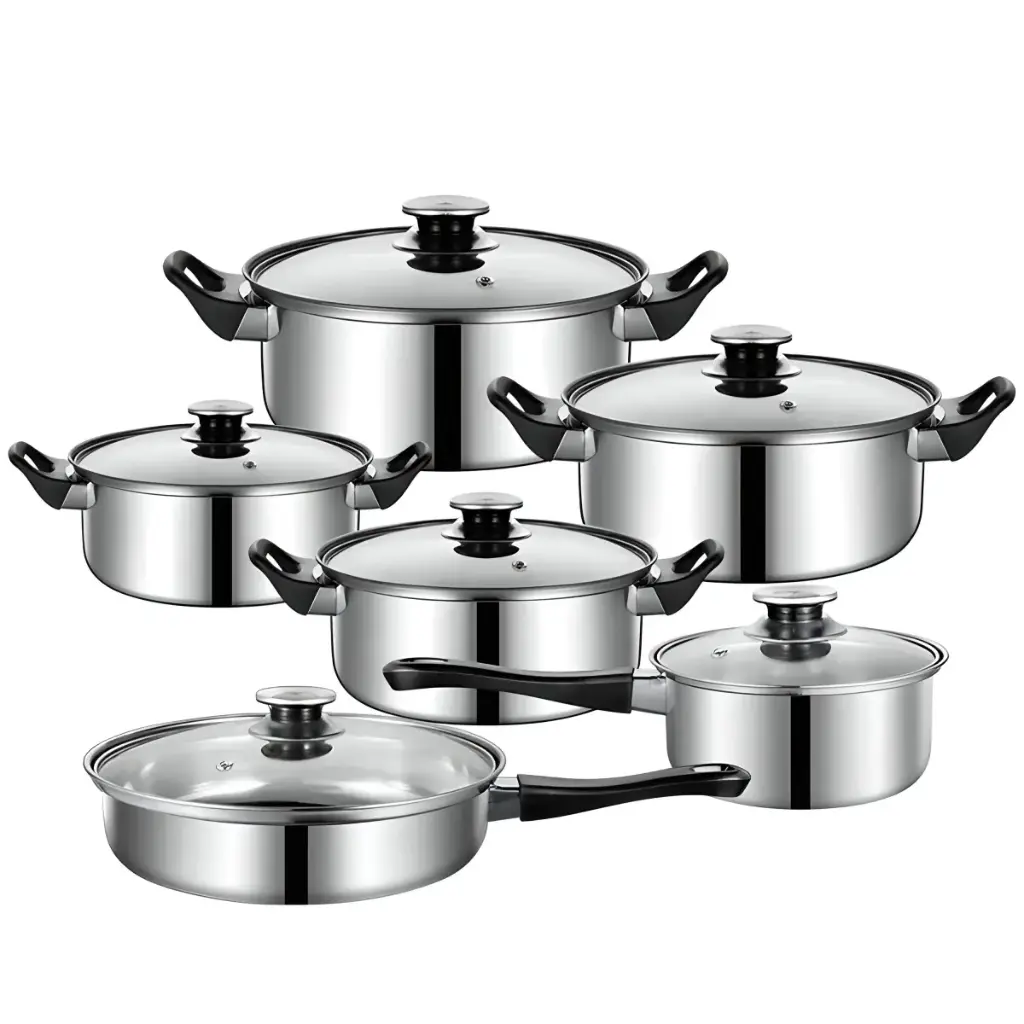 Set de vase de gătit din oțel inoxidabil 12 piese cu tigaie și capace