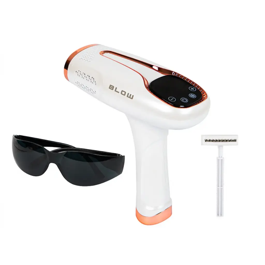 Epilator IPL BLOW alb cu lumină pulsată, Ice Cool, 9 niveluri de putere, filtru UV și mod flash automat
