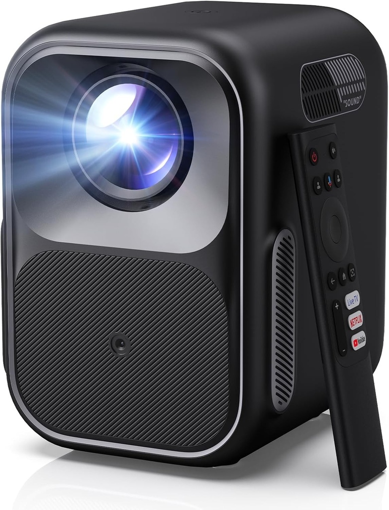 Mini proiector WEMAX cu Google TV și Netflix oficial, proiector inteligent Full HD 1080P nativ, 300 ISO lumeni, focalizare automată și corecție trapezoidală, HDR10, Dolby Audio, proiector Wi-Fi Bluetooth pentru Home Cinema și utilizare în exterior