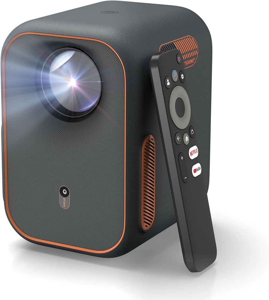 Proiector mini WEMAX, certificat Netflix și Google TV, proiector portabil, suport 4K și rezoluție nativă 1080P, proiector inteligent cu audio Dolby, videoproiector pentru telefon mobil cu WiFi și Bluetooth pentru home cinema