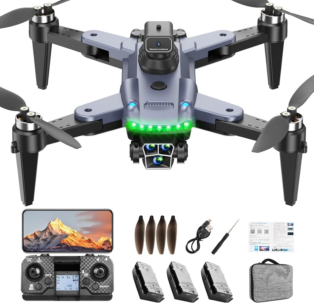 Drona GPS HYTOBP S166 cu cameră 4K, sub 249g pentru adulți, motor fără perii, timp de zbor de 60 min (3 baterii), transmisie 5G, revenire automată, urmărire automată, quadcopter pliabil (negru) (mediu)