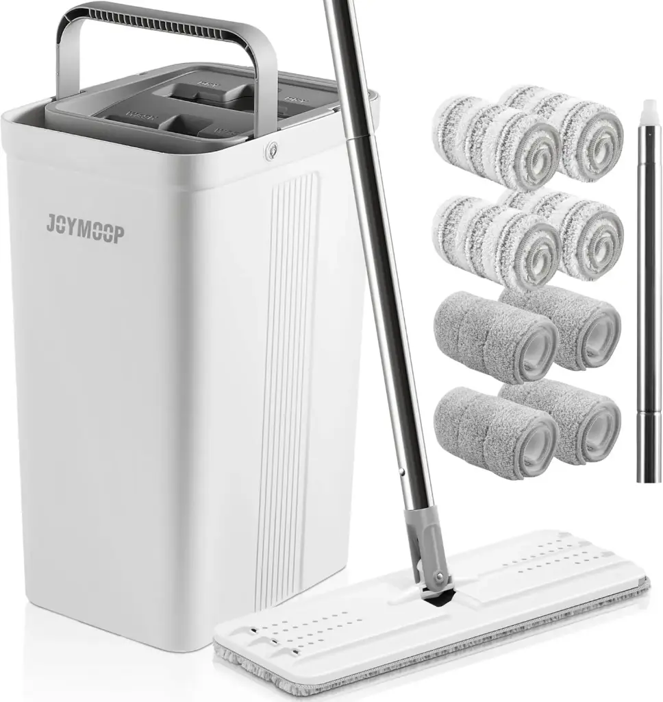 Mop și găleată JOYMOOP cu set de storcător, mop cu cap plat, mop de praf pentru curățarea pereților cu mâner lung, mopuri din microfibră pentru utilizare umedă și uscată pentru curățarea gospodăriei