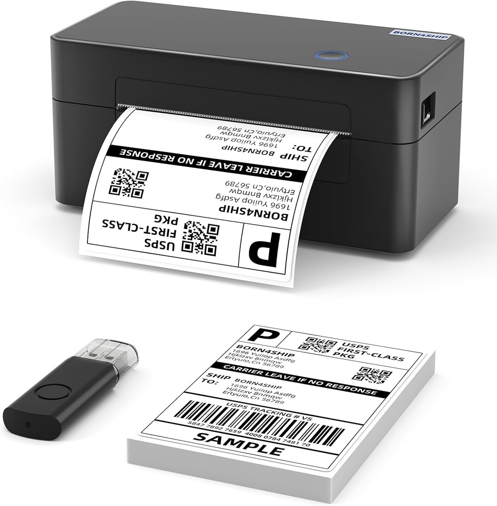Imprimantă de etichete BORN4SHIP 4x6 USB DHL, imprimantă termică de etichete compatibilă cu Etsy, Amazon, imprimantă de etichete potrivită pentru colete mici de expediere (doar conexiune USB)