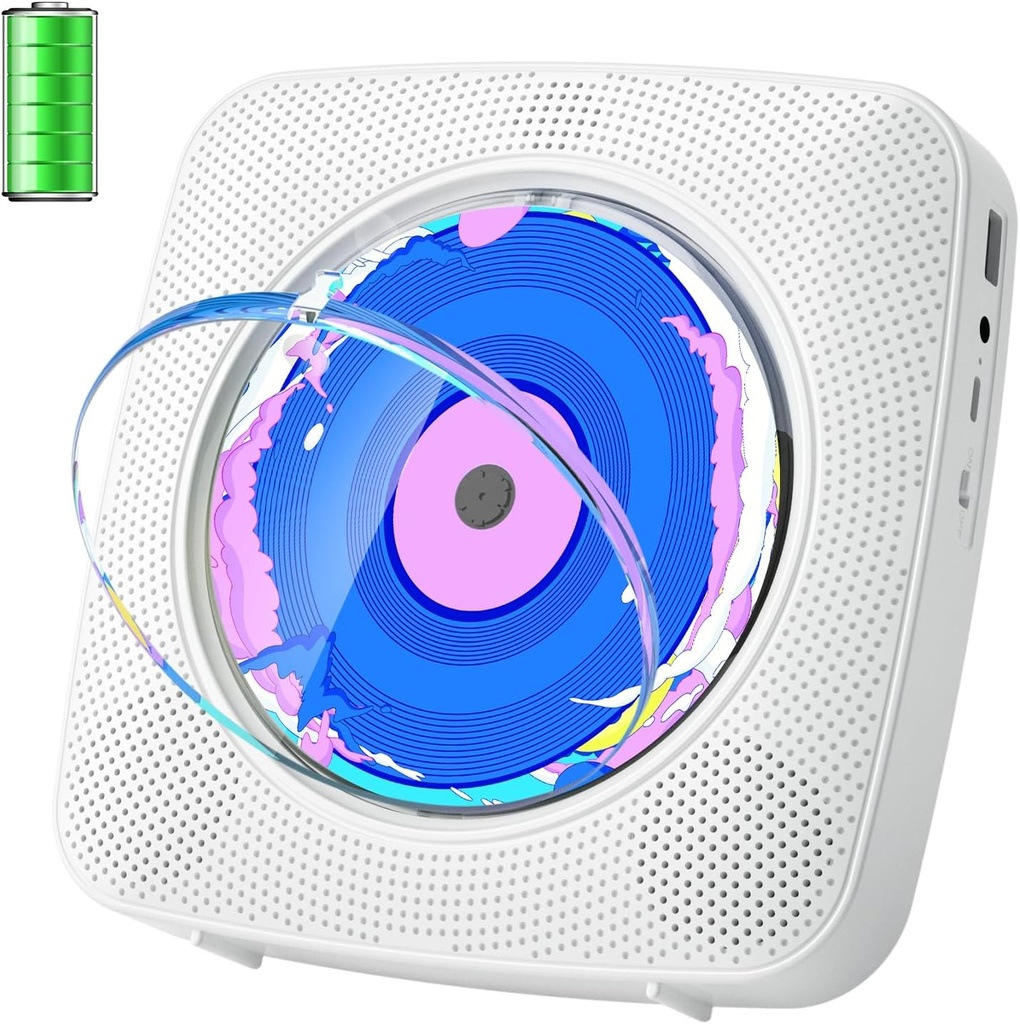 CD Player portabil: CD Playere Kegaudio pentru acasă cu difuzoare, Bluetooth, telecomandă și capac anti-praf detașabil, CD Player montat pe birou și pe perete, cu radio, redare USB/AUX, mufă pentru căști