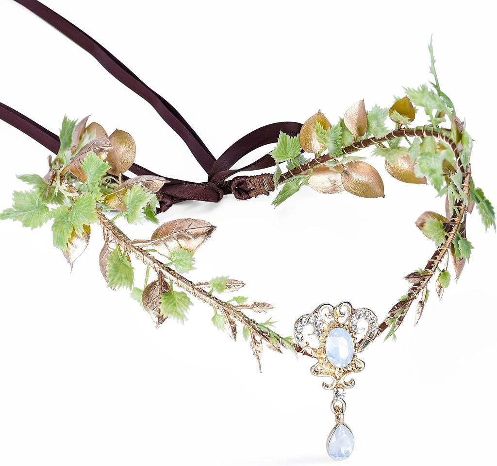 MOSTORY lucrat manual Wood Vine Headpiece frunze verzi Elf Headband zână cristal coroană zeiță elfi cerc tiara pentru nuntă mireasă ziua de naștere femei femei costum accesoriu de păr