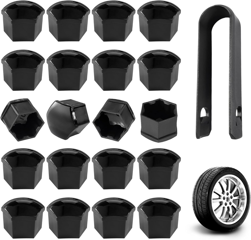 Set capace de roată 17mm – 20x capace de piulițe de roată cu scule de demontare