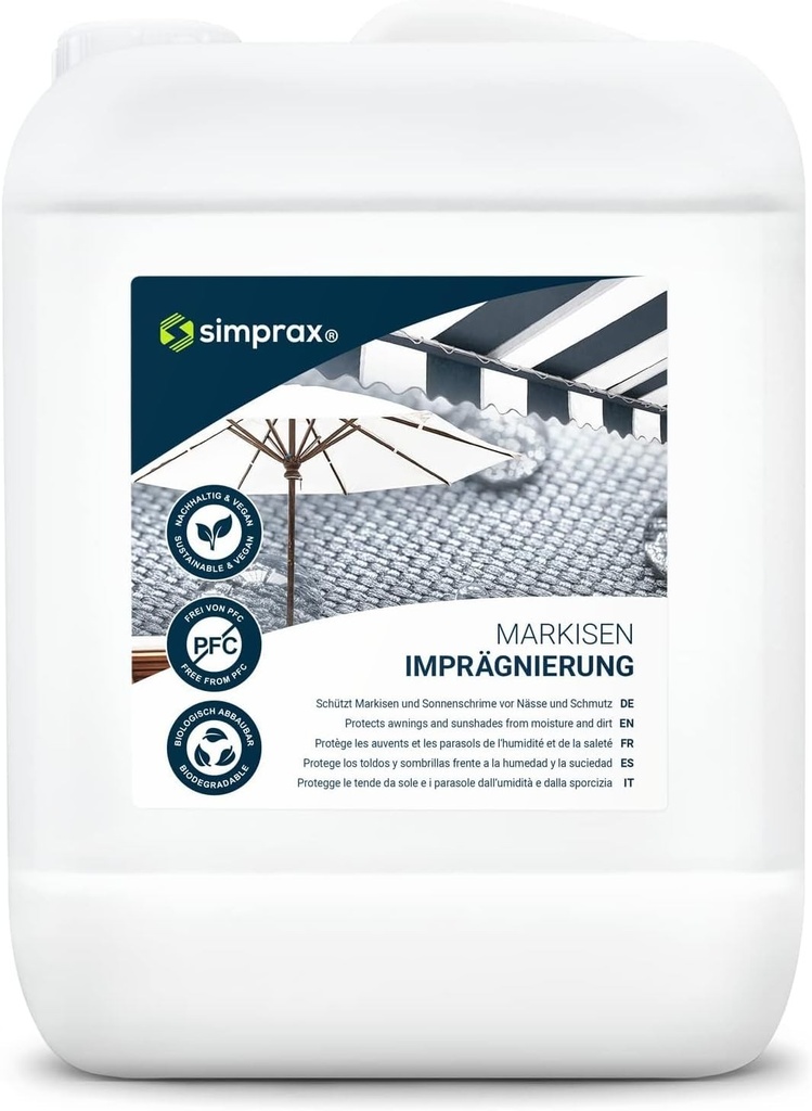 Hidroizolație pentru copertine - Agent de impermeabilizare pe termen lung pentru copertine, umbrele și vele solare - Stabil la UV - Canistră de 5,0 l