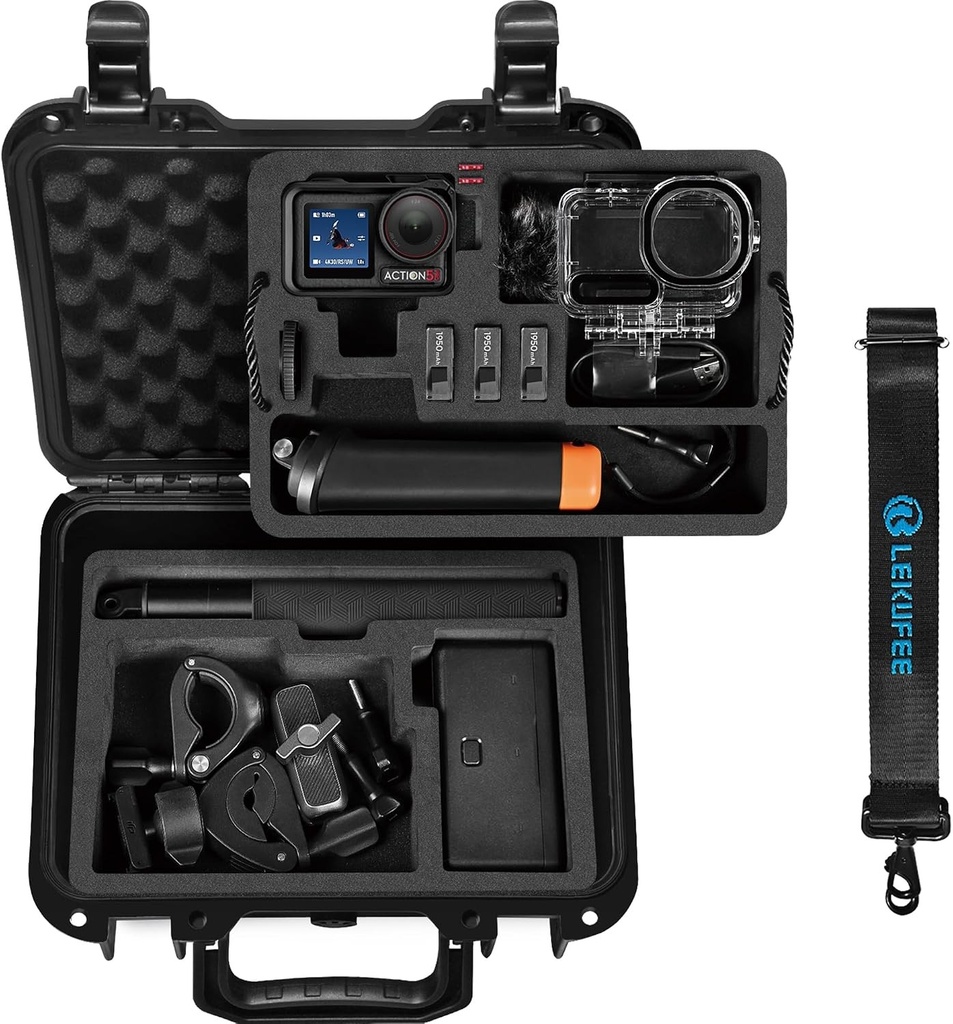 LEKUFEE Husă rigidă portabilă impermeabilă pentru camera de acțiune DJI Osmo Action 6/5 Pro/4/3, set standard, set Adventure, mai multe accesorii (doar husă)