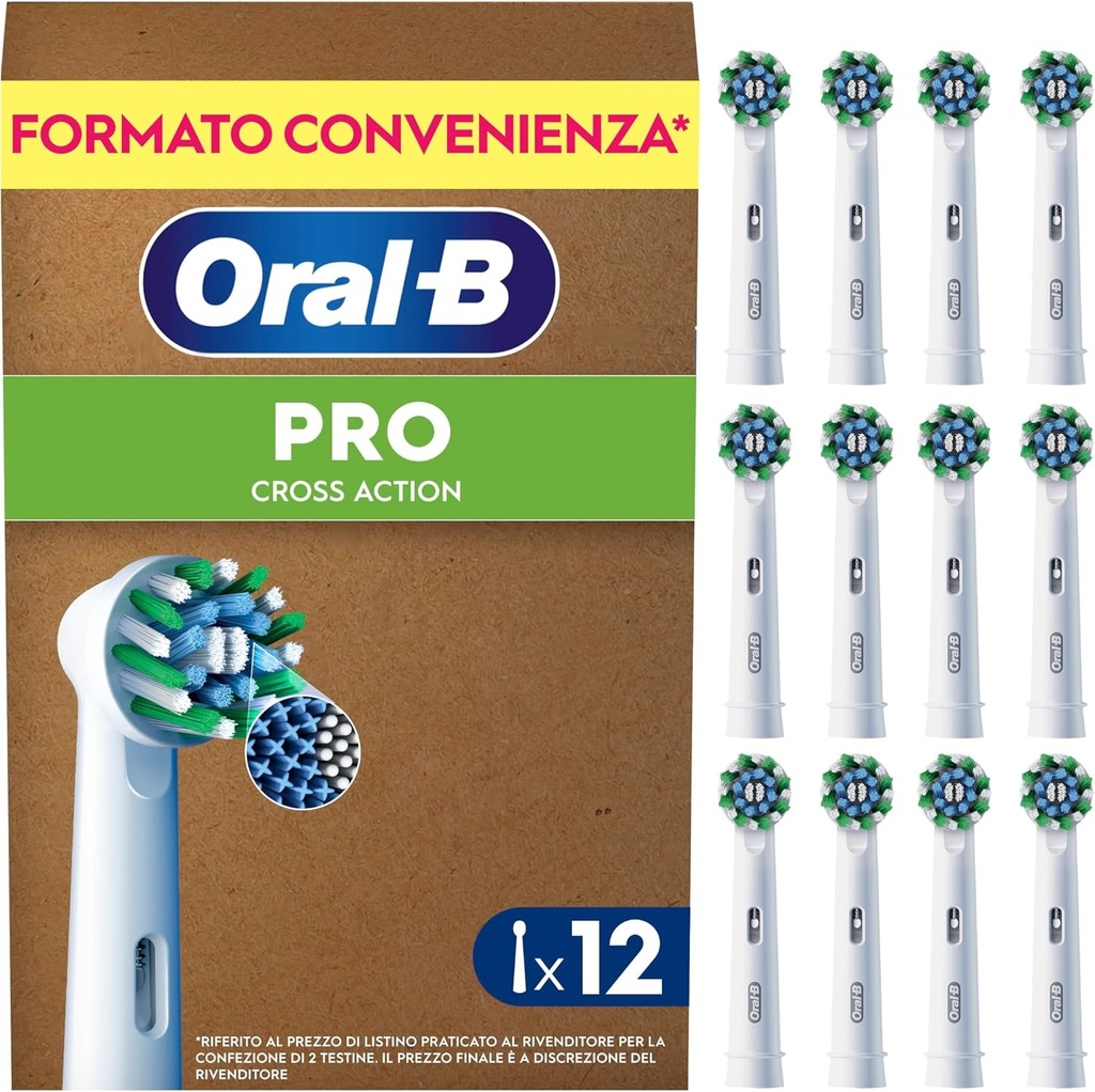 Cap de periuță de dinți electrică Oral-B Pro Cross Action, formă de X și peri unghiulari pentru îndepărtarea mai profundă a plăcii bacteriene, pachet de 12 capete de periuță de dinți, , alb
