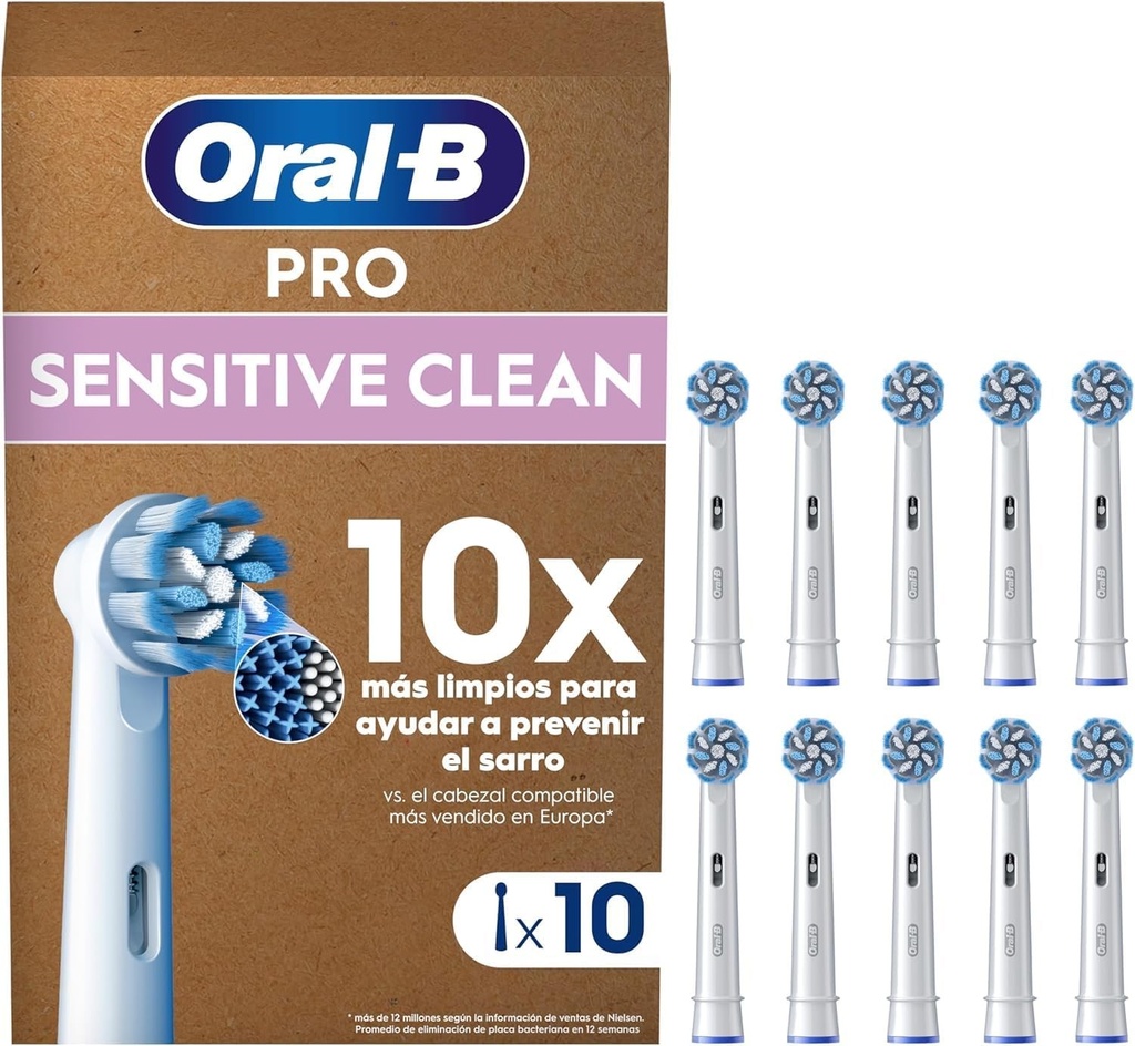 Cap de periuță de dinți electrică Oral-B Pro Sensitive Clean, peri în formă de X și extra moi pentru periaj delicat și îndepărtarea plăcii bacteriene, pachet de 10 capete de periuță de dinți, , alb