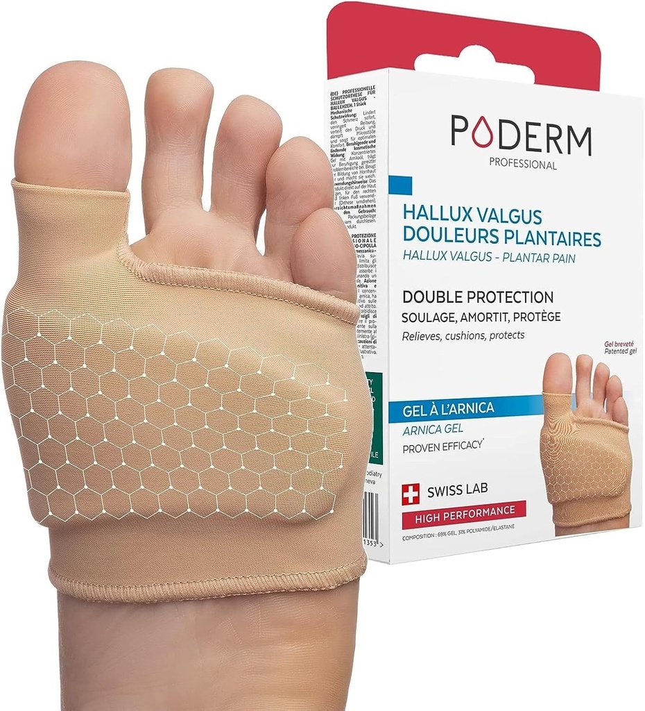 PODERM - GEL DE ARNICĂ PATENTAT CU PROTECȚIE DUBLĂ PENTRU DURERI DE BUNION ȘI PLANTAR - Amortizează și ameliorează imediat durerea - Anti-calus - Ingrediente active 100% naturale