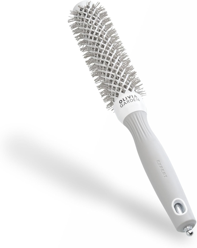 Perie rotundă Olivia Garden Expert Blowout Speed ​​– Alb și gri - 25 - cu înveliș ceramic și țeavă extra lungă pentru suflare cu 25% mai rapidă