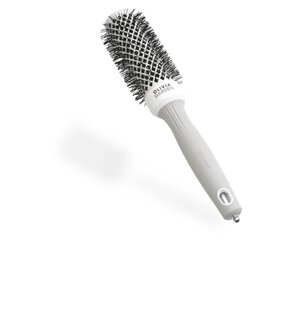 Olivia Garden Expert Blowout Shine – Alb și Gri - 35 - Perie rotundă cu înveliș ceramic pentru o secare fină, păr fără electrizare și strălucire radiantă