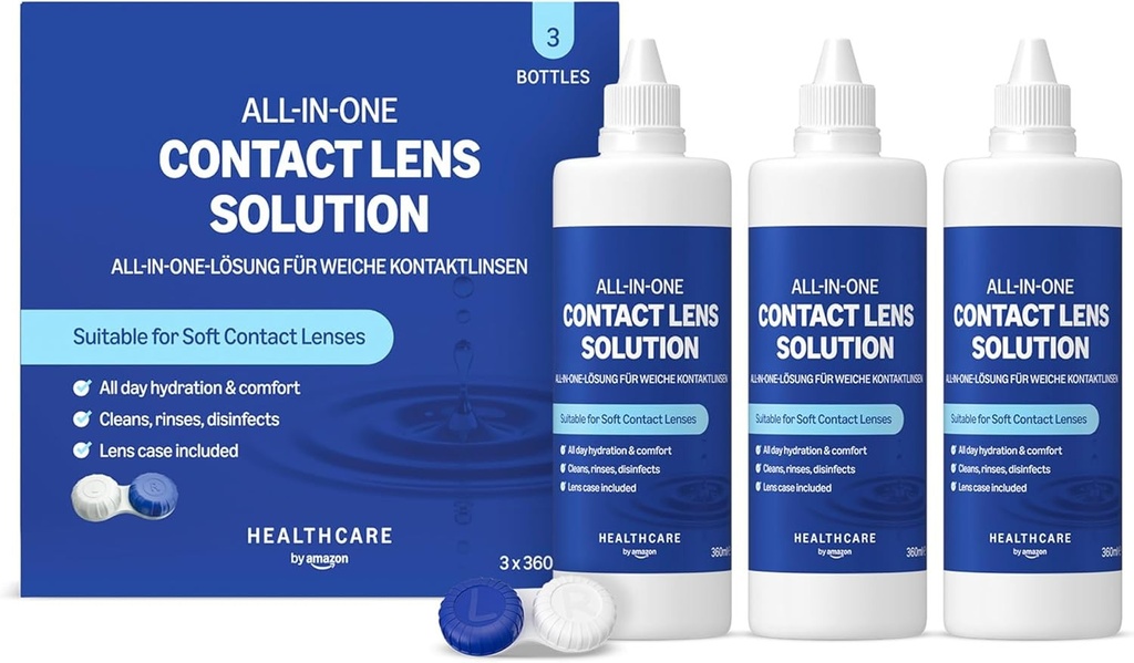 Soluție multifuncțională Amazon Basic Care pentru lentile de contact moi, 3 x 360 ml