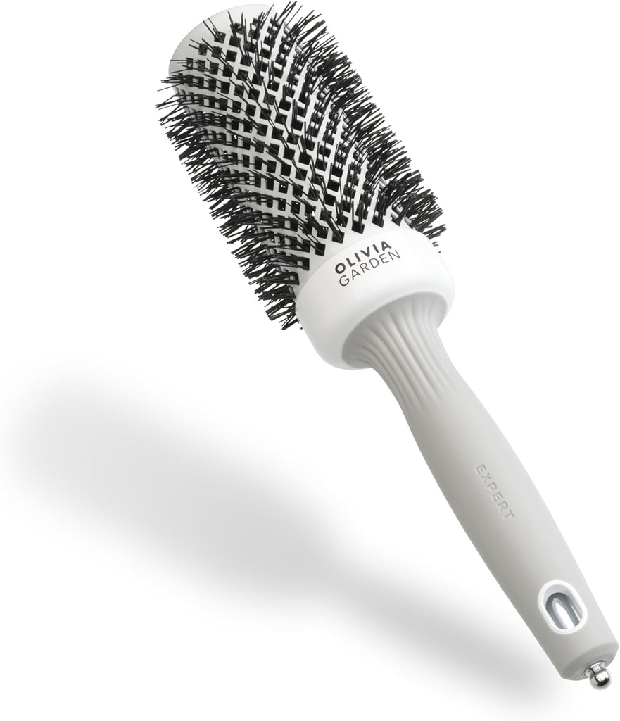 Olivia Garden Expert Blowout Shine – Alb și Gri - 45 - Perie rotundă cu înveliș ceramic pentru o coafare fină, păr fără electrizare și strălucire radiantă