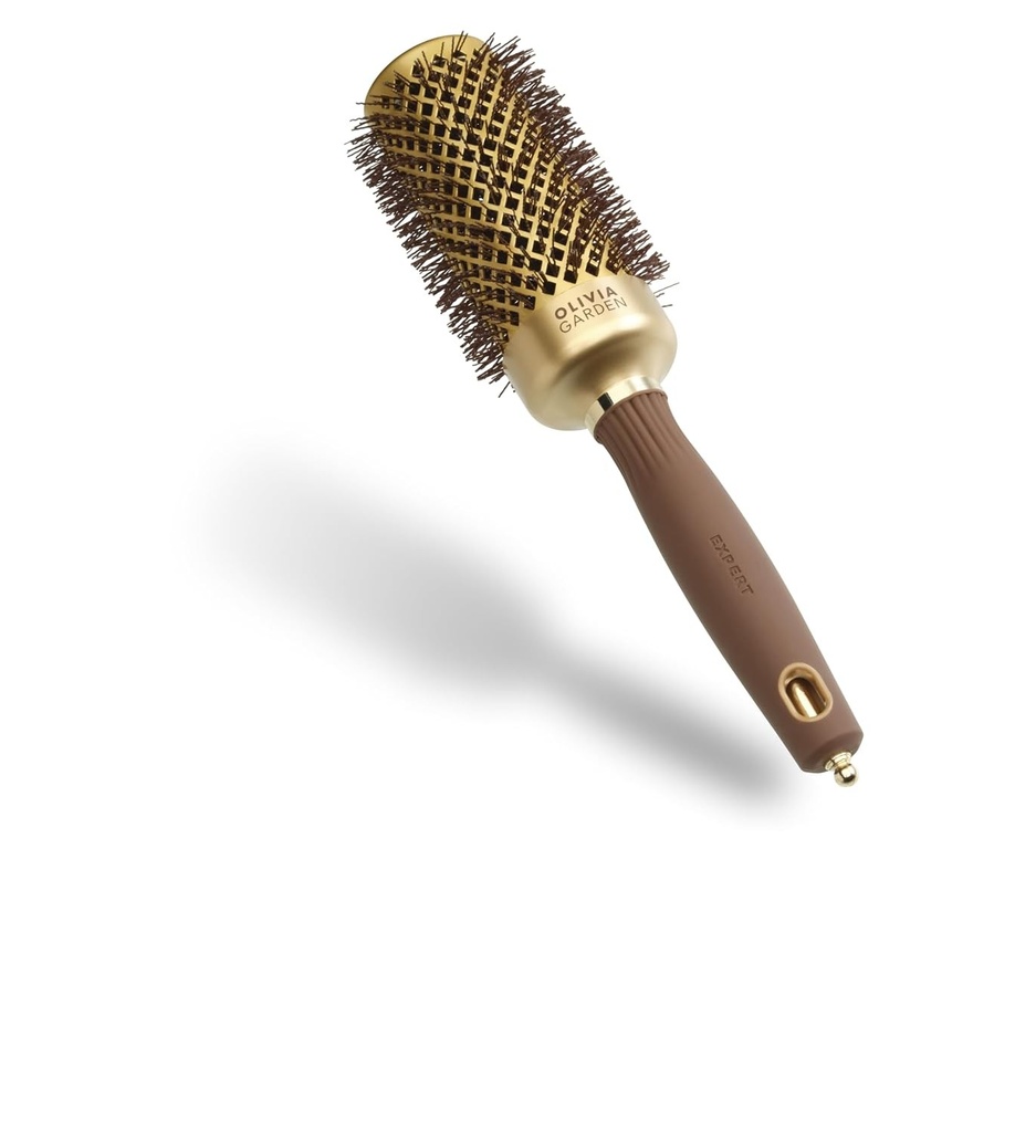 Olivia Garden Expert Blowout Shine – Auriu și Maro - 45 - Perie rotundă cu înveliș ceramic pentru o coafare fină, păr fără electrizare și strălucire radiantă