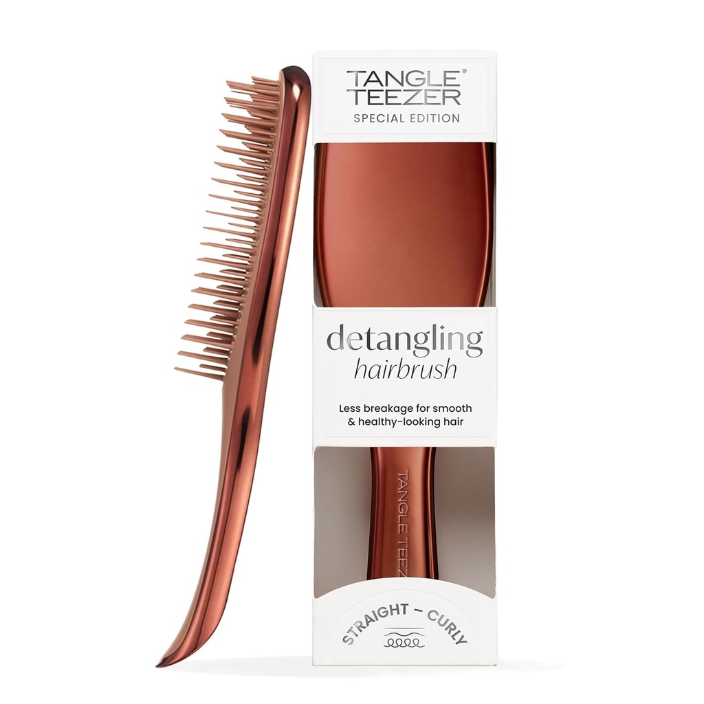 Perie de descurcare Tangle Teezer Ultimate - Pentru păr ud și uscat - Perie descurcătoare pentru toate tipurile de păr - Dinți cu două niveluri care reduc ruperea și elimină nodurile - Finisaj cromat bronz ciocolatiu
