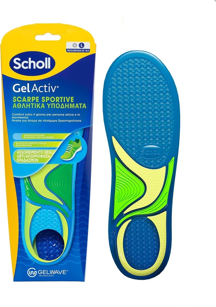 Branturi Scholl GelActiv pentru încălțăminte sport, branțuri cu amortizare GelWave, confort pe tot parcursul zilei pentru persoane active și în mișcare, mărimea 40-46,5, verde, GelWave 40-46,5