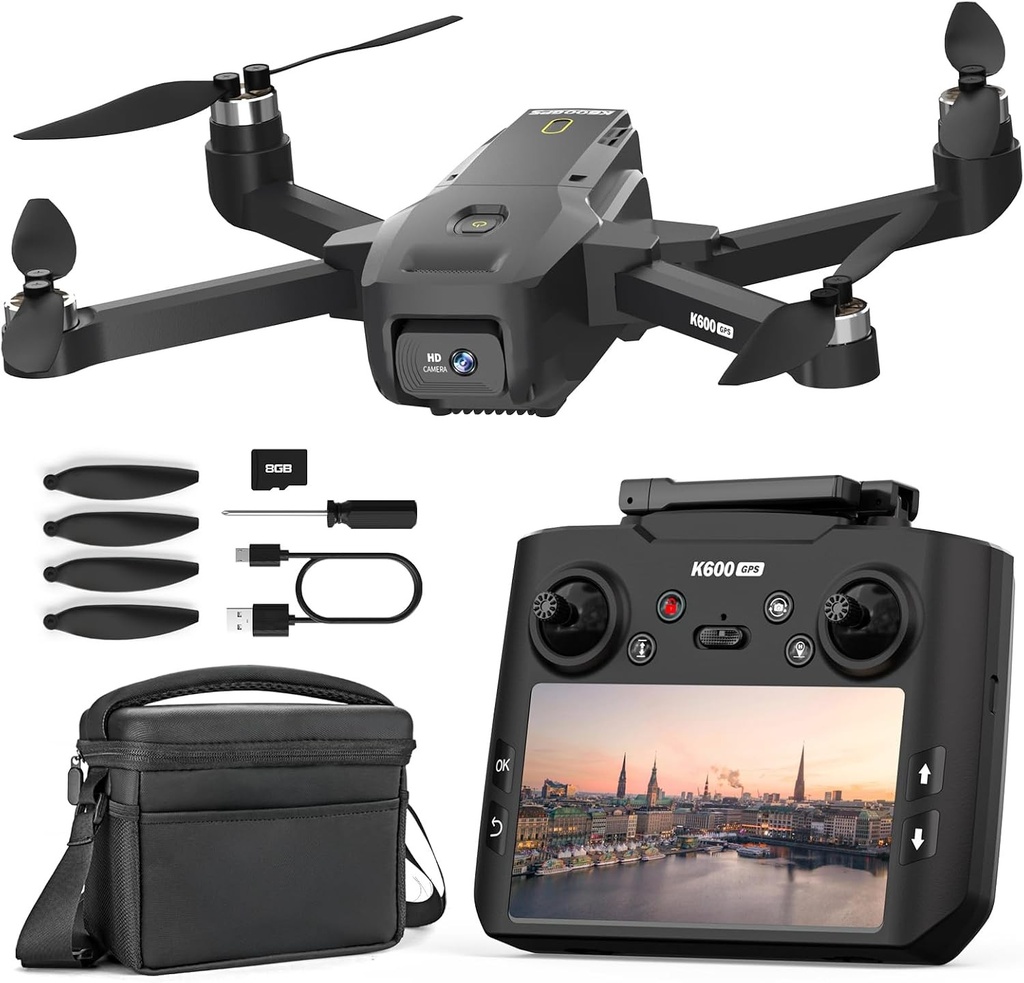 Drona K600GPS cu cameră EIS 1080P, ecran FPV de 4,5'', revenire automată, motor fără perii, quadcopter RC pentru adulți, copii și începători, control prin gesturi, timp de zbor de 22 de minute
