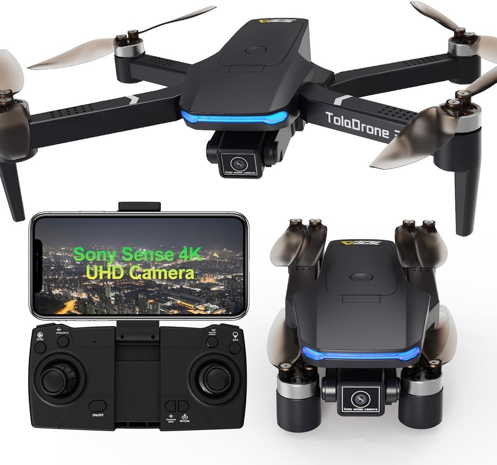 Dronă Toladrone cu cameră 4K UHD pentru adulți, dronă GPS cu motor fără perii, transmisie 5G FPV, Follow Me, întoarcere automată, dronă pentru începători TD31GPS