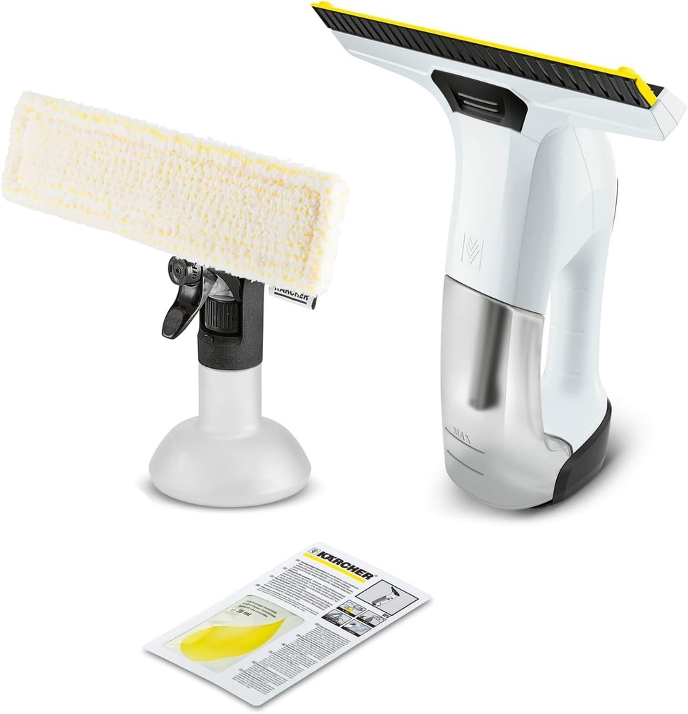 Aspirator de geamuri fără fir Kärcher WV 6 Plus, autonomie extra lungă a bateriei de 100 de minute, indicator LED al nivelului de încărcare, duză de aspirare înlocuibilă: 280 mm, sticlă de pulverizare cu capac din microfibră, 20 ml