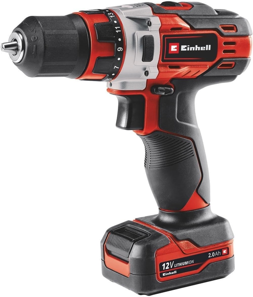 Mașină de găurit fără fir Einhell TE-CD 12/1 Li 1 x 2.0 Ah (30 Nm, angrenaj cu 2 viteze, control electronic al vitezei, lumină LED, angrenaj metalic robust, design ergonomic, mâner moale, incl. încărcător 45 min., baterie 2.0 Ah), 4513590